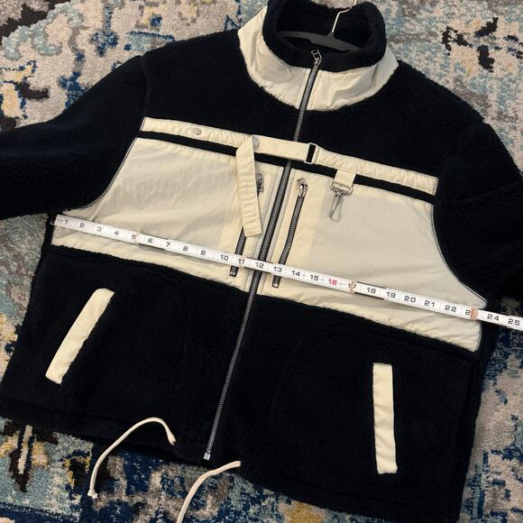 REESE COOPER Sherpa Fleece Cropped Jacket Navy Cream Size M - Picture 3 of 6